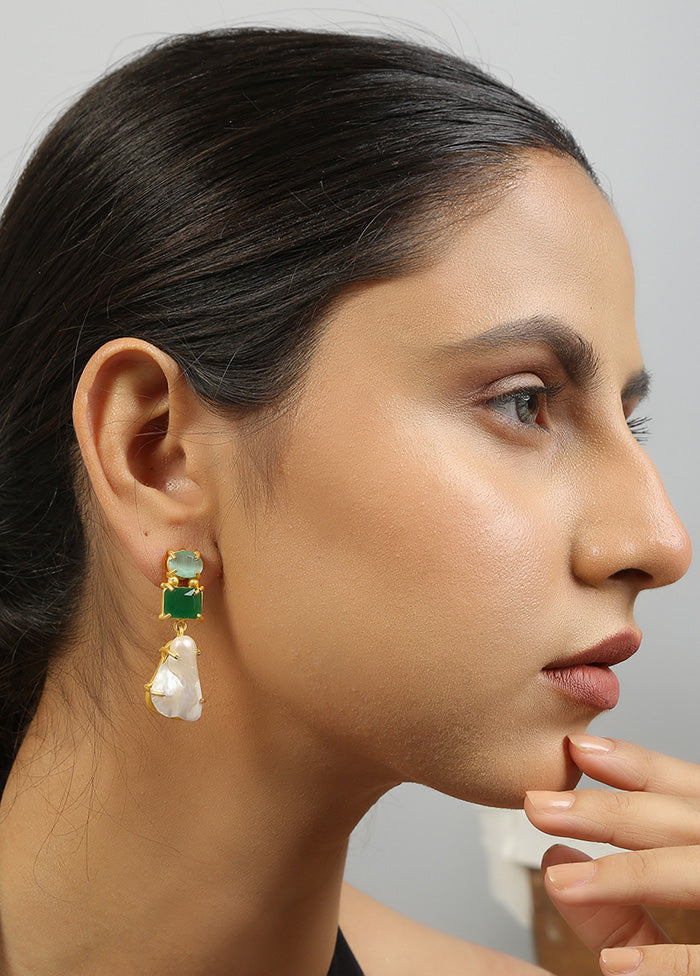 Green Baroque Pearl Monalisa Stone Earrings - Indian Silk House Agencies