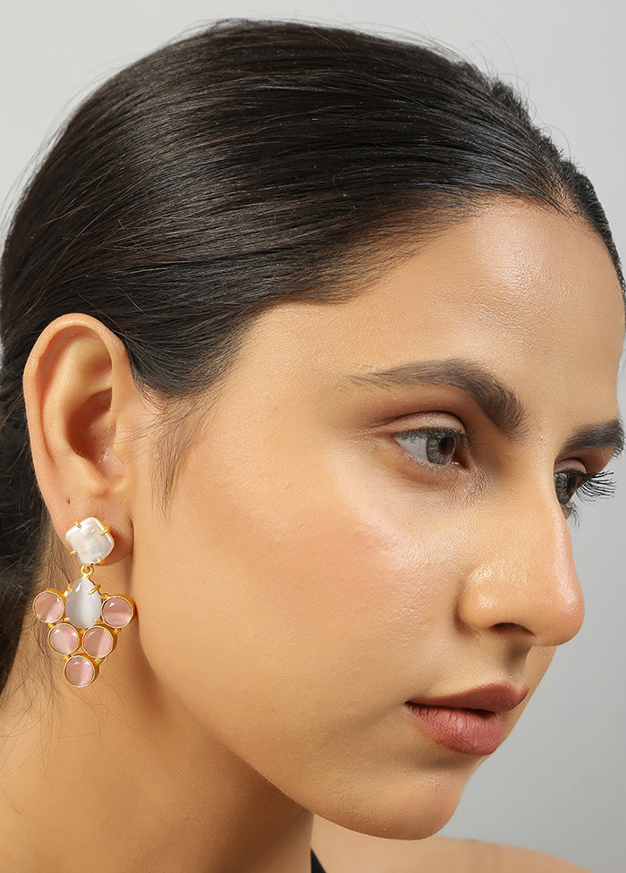 Grey Monalisa Stone And Fresh Water Pearl Earrings - Indian Silk House Agencies