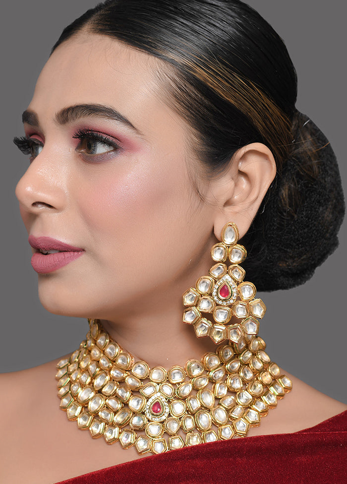 Gold Toned Kundan Necklace With Earrings - Indian Silk House Agencies