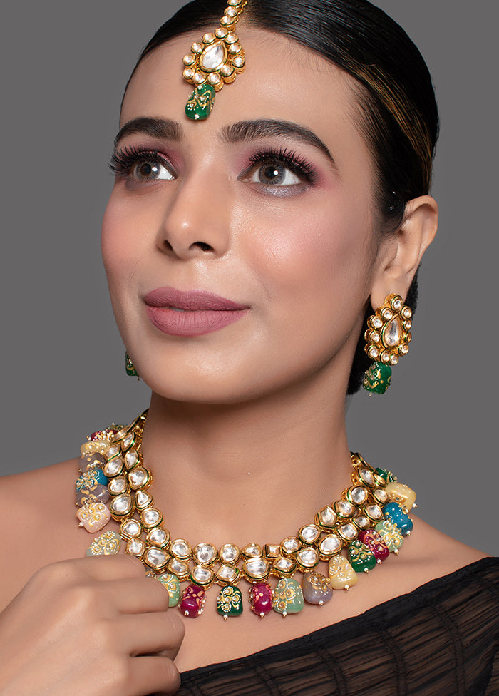 Gold Toned Beaded Kundan Necklace Set - Indian Silk House Agencies