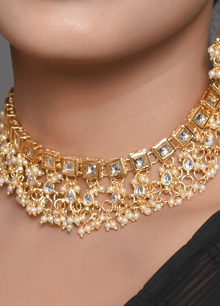 Gold Tone Kundan Necklace With Earrings - Indian Silk House Agencies