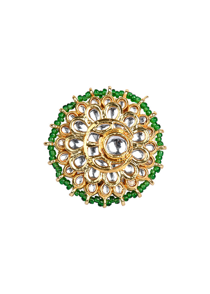 Classic Gold Tone Kundan Inspired Pearl Beaded Adjustable Ring - Indian Silk House Agencies