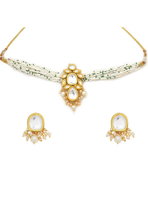 White Kundan Work Copper And Alloy Necklace With Earrings - Indian Silk House Agencies