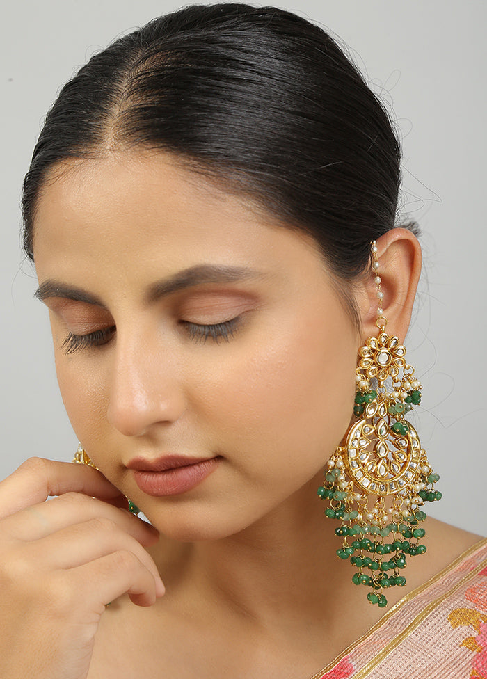 Green Kundan Work Copper And Alloy Earrings - Indian Silk House Agencies