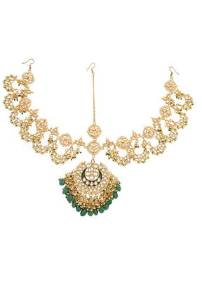 Green Kundan Work Copper And Alloy Mathapatti - Indian Silk House Agencies