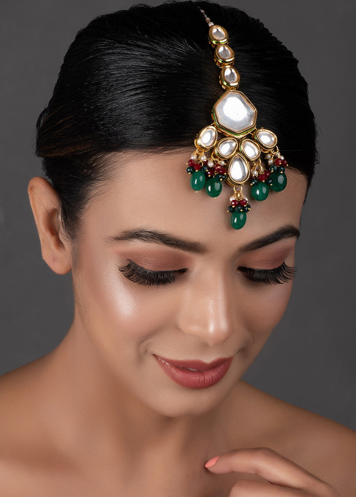 Handcrafted Emerald Beaded Kundan Mangtika - Indian Silk House Agencies