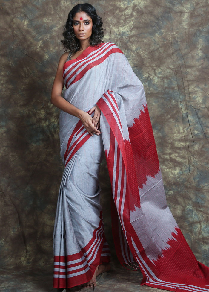 Silver Cotton Saree With Blouse Piece - Indian Silk House Agencies
