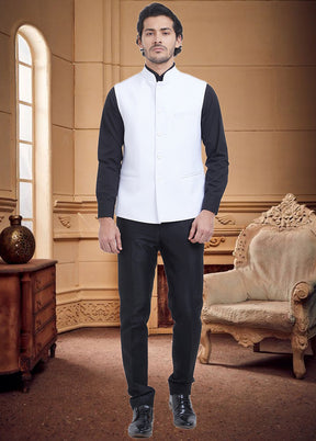 White Dupion Silk Ethnic Jacket