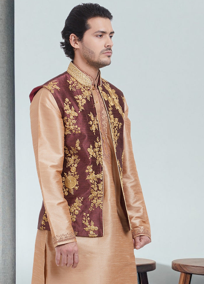 3 Pc Maroon Dupion Silk Ethnic Wear Set