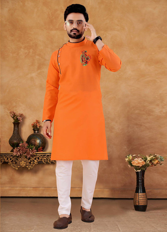 Pc Orange Cotton Kurta And Pajama Set