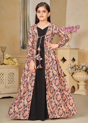 Black Faux Georgette Indian Dress With Shrug