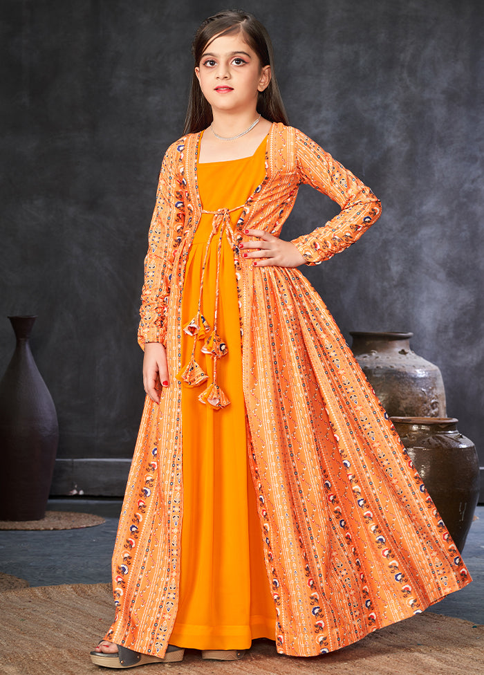 Orange Faux Georgette Indian Dress With Shrug