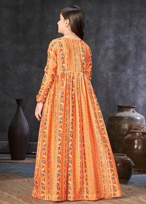 Orange Faux Georgette Indian Dress With Shrug