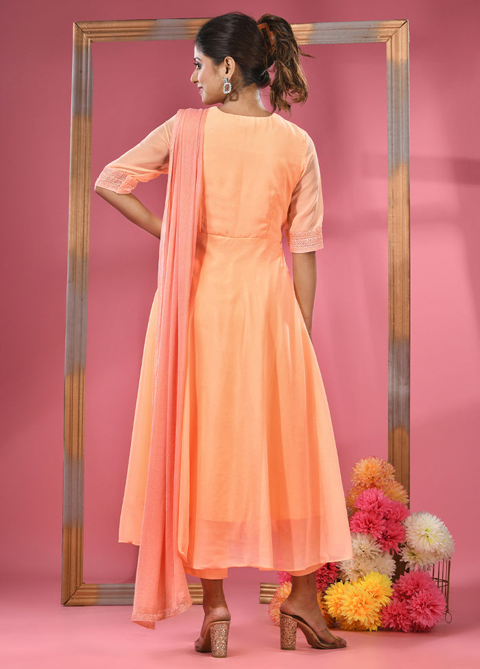 3 Pc Peach Readymade Georgette Suit Set