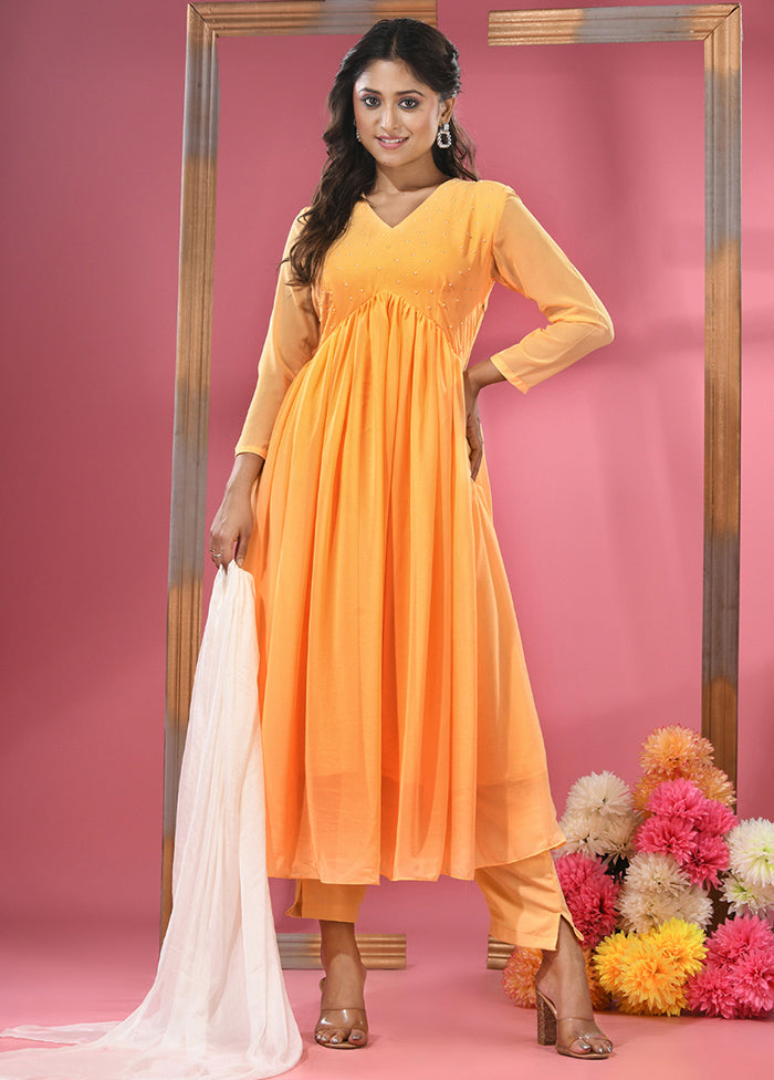 3 Pc Yellow Readymade Georgette Suit Set
