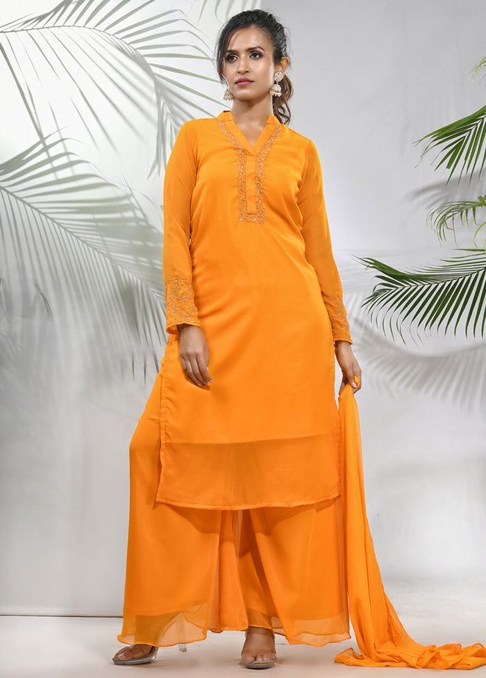 3 Pc Yellow Readymade Georgette Suit Set