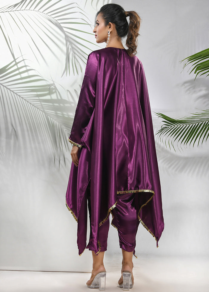 2 Pc Purple Readymade Silk Kaftan Set
