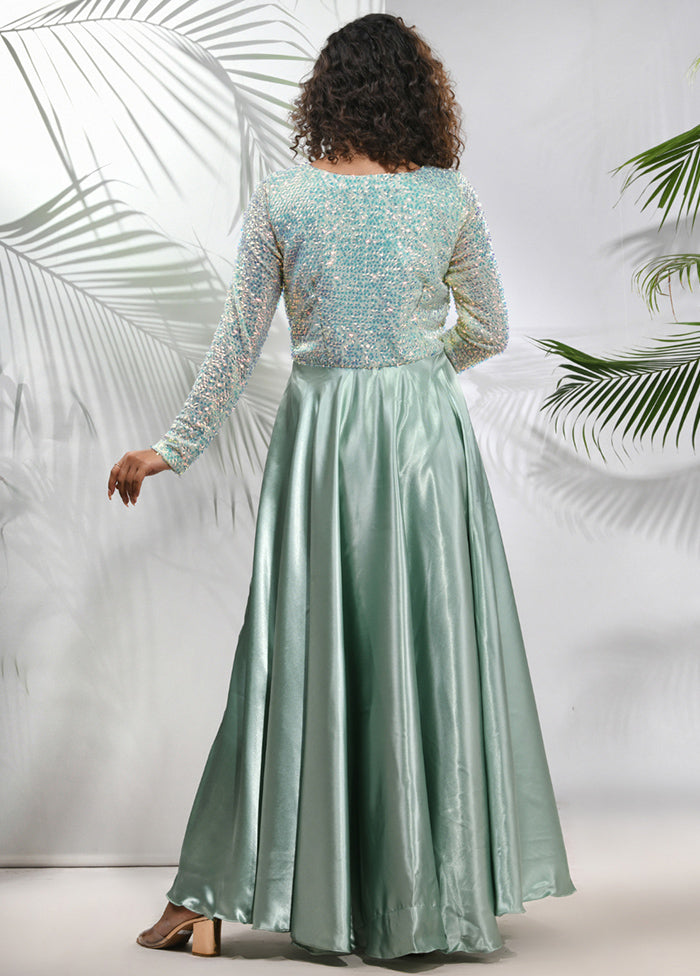Sage Green Readymade Silk Indian Dress
