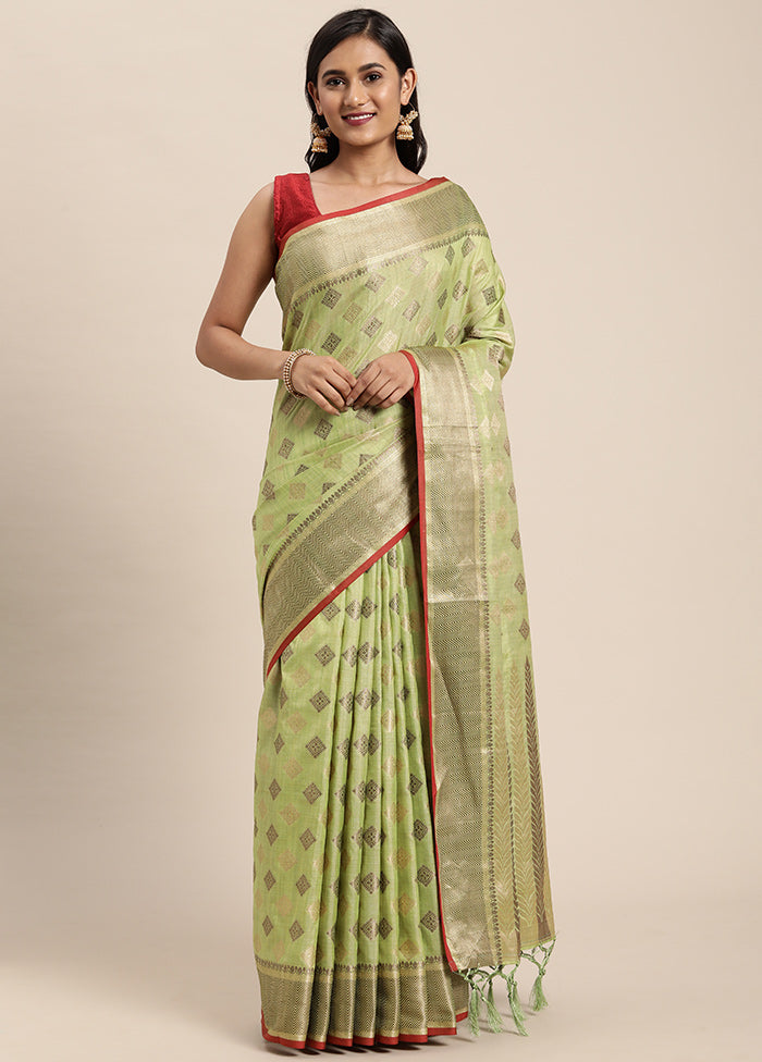 Pista Green Chanderi Silk Saree With Blouse Piece - Indian Silk House Agencies