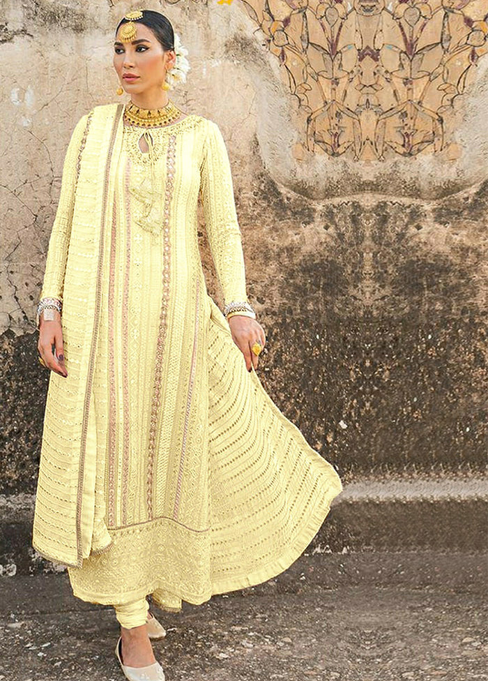 3 Pc Yellow Semi Stitched Georgette Suit Set VDKSH100331 - Indian Silk House Agencies