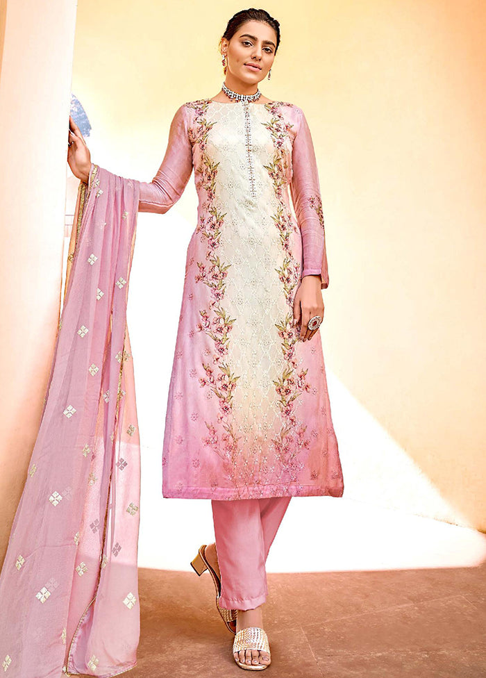 3 Pc Pink Semi Stitched Viscose Suit Set VDKSH100334 - Indian Silk House Agencies