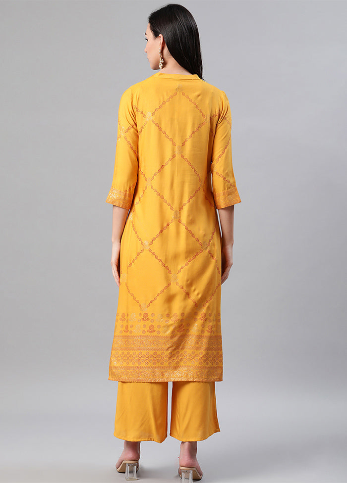 Mustard Rayon Straight Foil Print Kurti VDKSH150323 - Indian Silk House Agencies