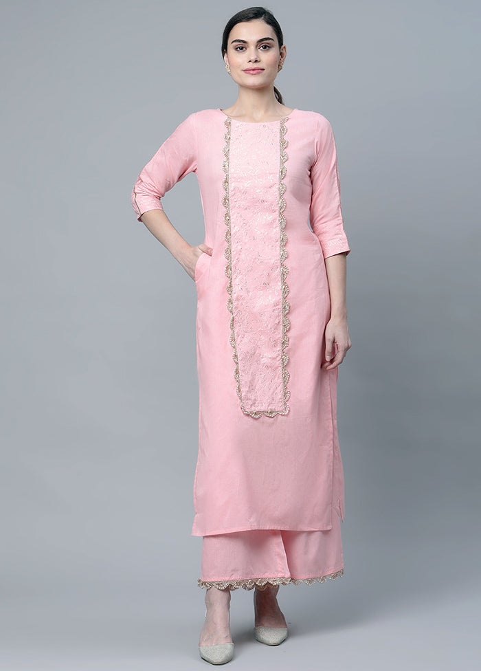 2 Pc Light Pink Cotton Straight Kurti Set VDKSH120425 - Indian Silk House Agencies