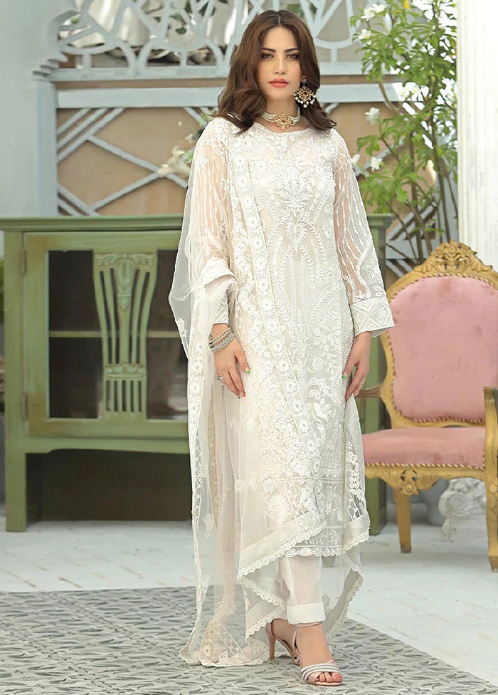 3 Pc White Semi Stitched Georgette Suit Set With Dupatta VDKSH912261 - Indian Silk House Agencies