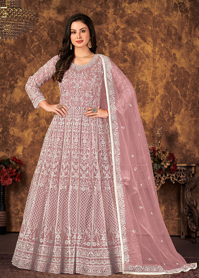 Pc Pink Readymade Net Gown With Dupatta - Main Image