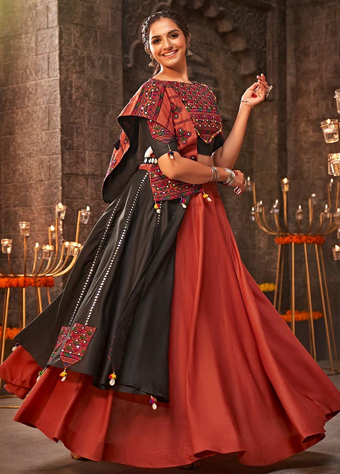 Pc Rust Cotton Semi Stitched Lehenga Set