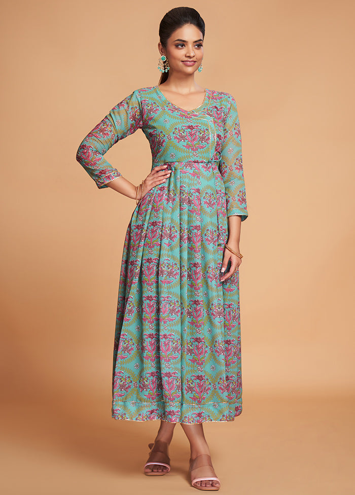 Sea Green Readymade Georgette Indian Dress - Indian Silk House Agencies