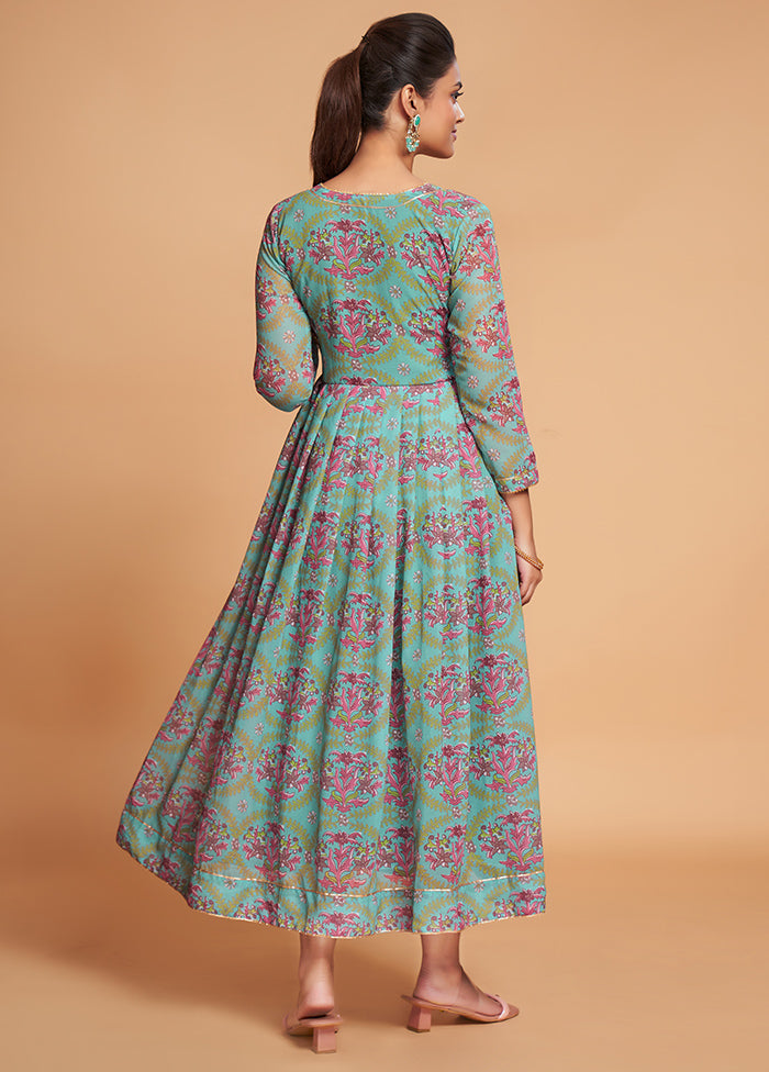 Sea Green Readymade Georgette Indian Dress - Indian Silk House Agencies