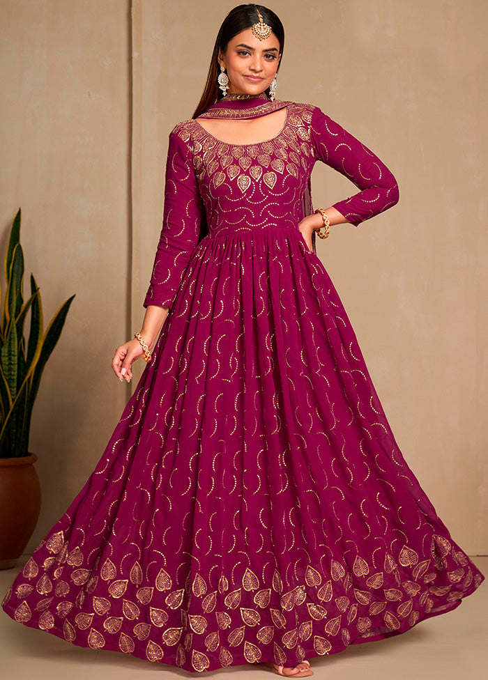 Pink Semi Stitched Georgette Indian Dress - Indian Silk House Agencies
