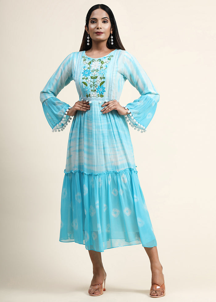 Sky Blue Readymade Georgette Dress - Indian Silk House Agencies