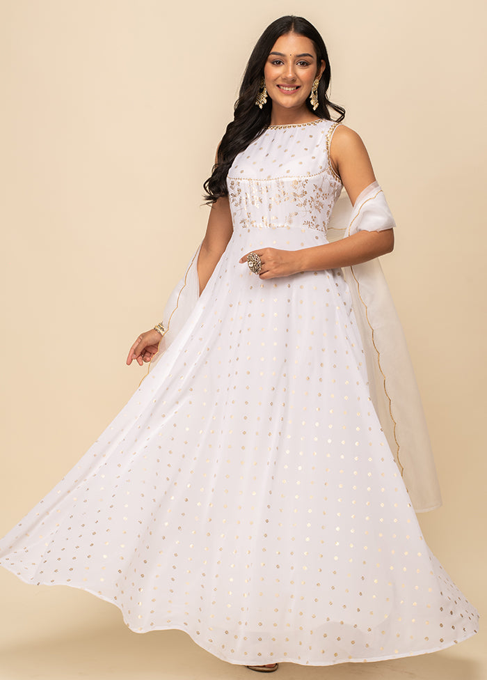 White Readymade Georgette Indian Dress - Indian Silk House Agencies