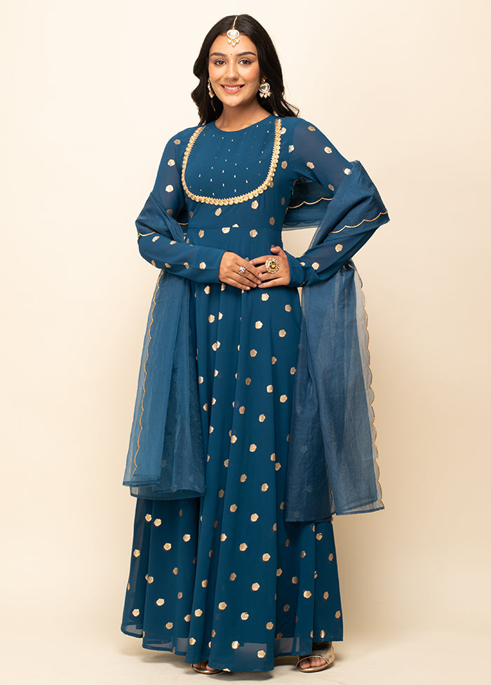 Teal Blue Readymade Georgette Indian Dress - Indian Silk House Agencies
