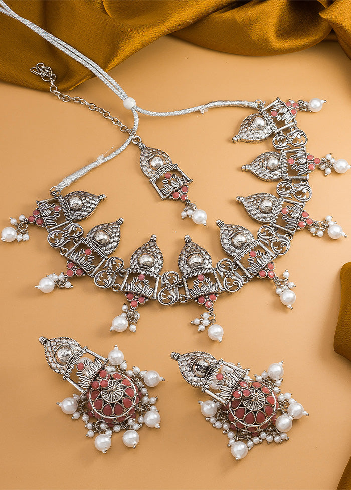 Multicolor Oxidised Stones And Beads Work Necklace Set - Indian Silk House Agencies