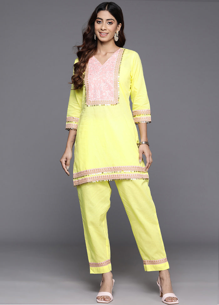 2 Pc Yellow Pure Cotton Coords Set