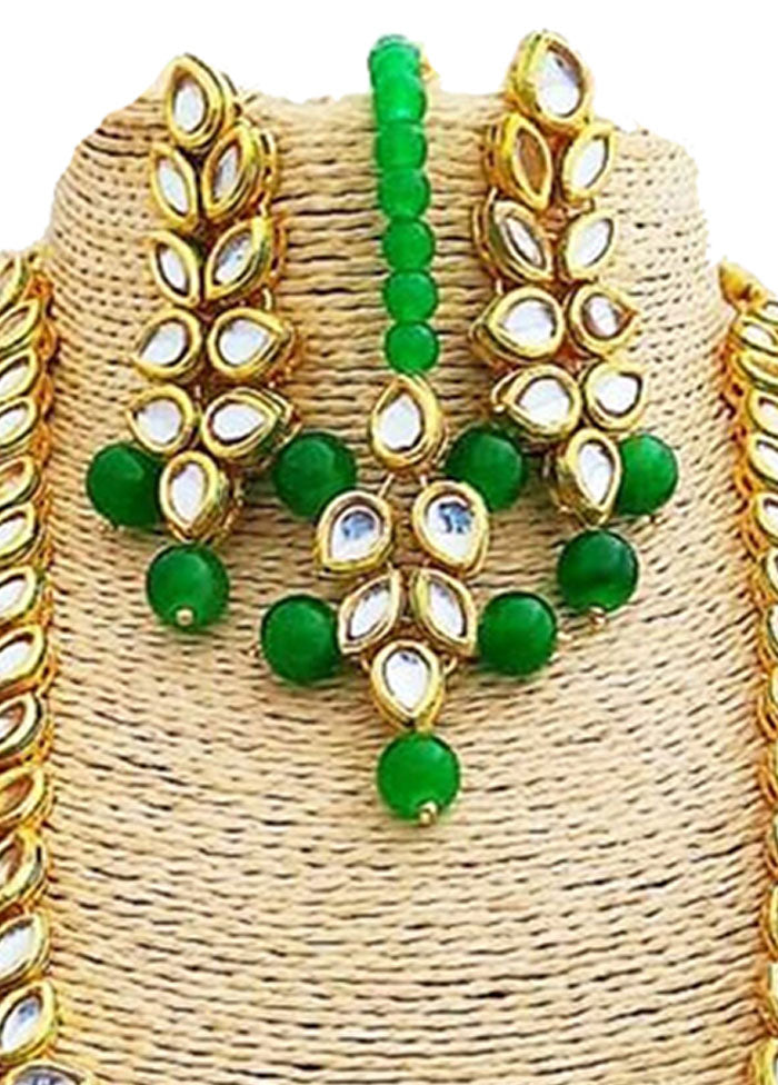 Green Kundan Long Necklace Set With Mangtika - Indian Silk House Agencies