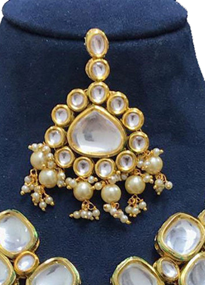 White Kundan Polki Jewellery Set With Mangtika - Indian Silk House Agencies