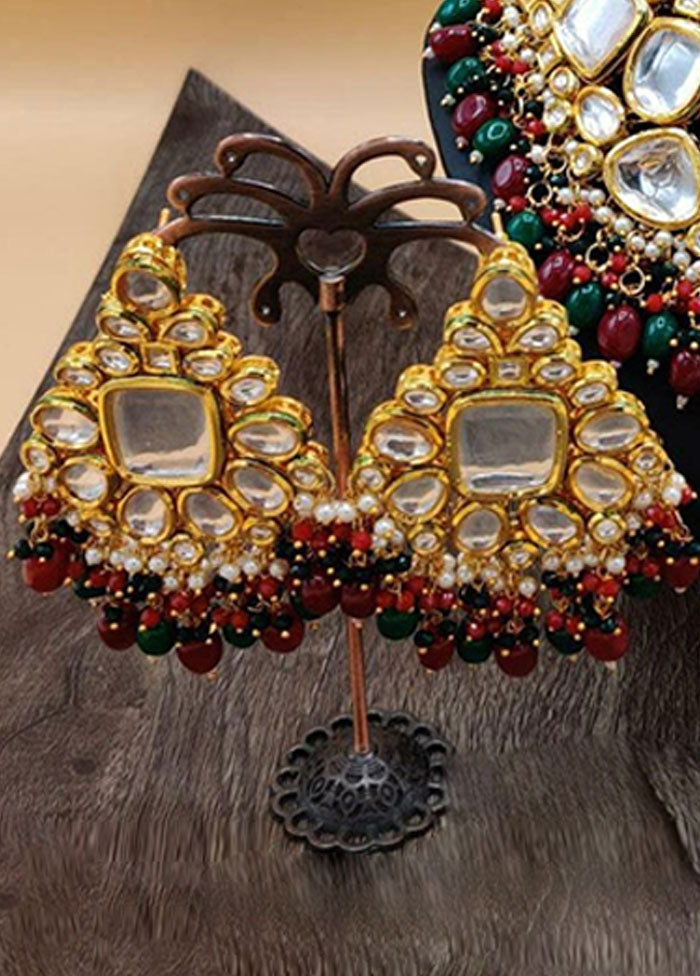 Red And Green Kundan Polki Jewellery Set With Mangtika - Indian Silk House Agencies