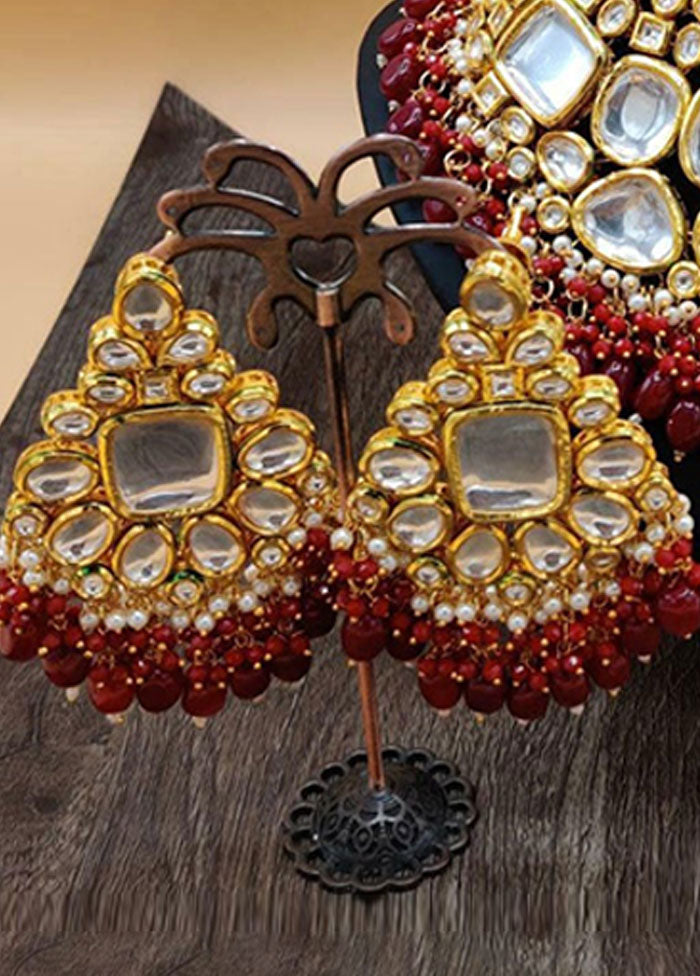 Red Kundan Polki Jewellery Set With Mangtika - Indian Silk House Agencies