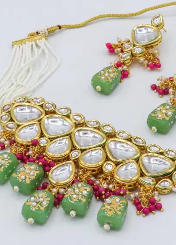 Mint Green Beaded Kundan Choker Set - Indian Silk House Agencies