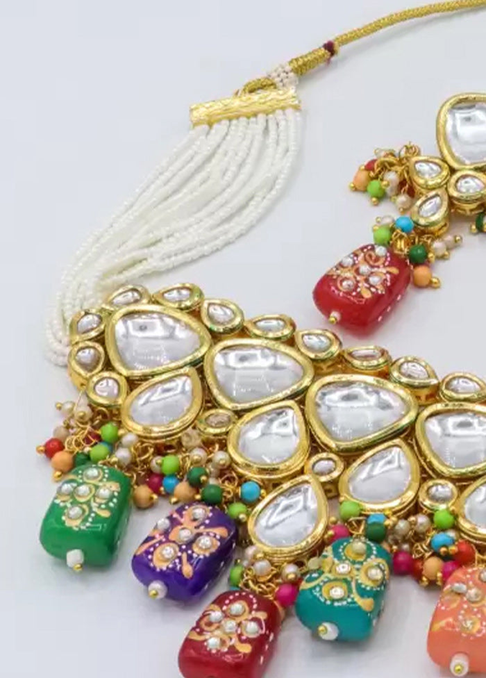 Multicolor Beaded Kundan Choker Set - Indian Silk House Agencies