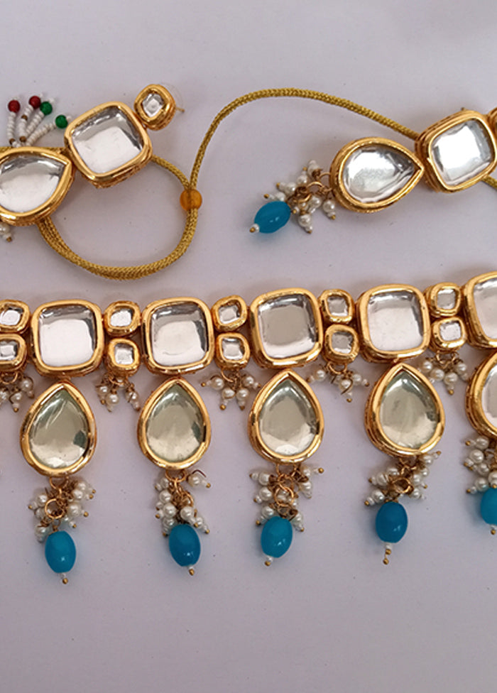 Kundan Studded Sky Blue Jewellery Set - Indian Silk House Agencies