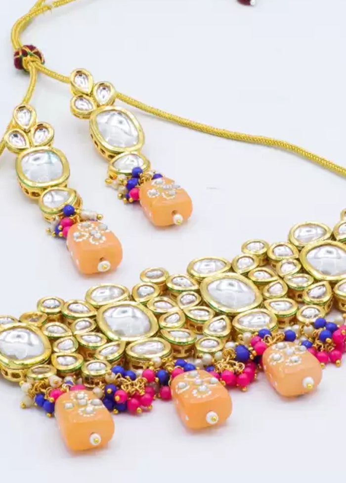 Peach Kundan Jewellery Set - Indian Silk House Agencies