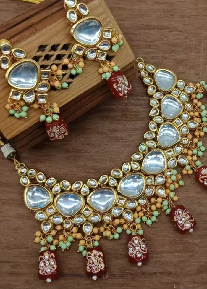 Golden Kundan Work Alloy Necklace Set - Indian Silk House Agencies