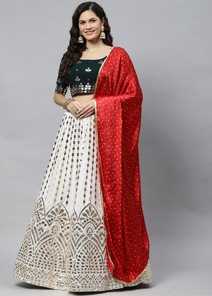 White Semi Stitched Georgette Lehenga Set With Blouse Piece And Dupatta - Indian Silk House Agencies