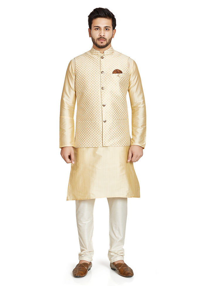 Cream Printed Silk Ethnic Jacket VDAC69254 - Indian Silk House Agencies