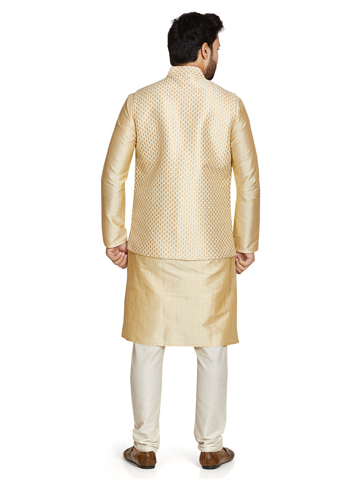 Cream Printed Silk Ethnic Jacket VDAC69254 - Indian Silk House Agencies